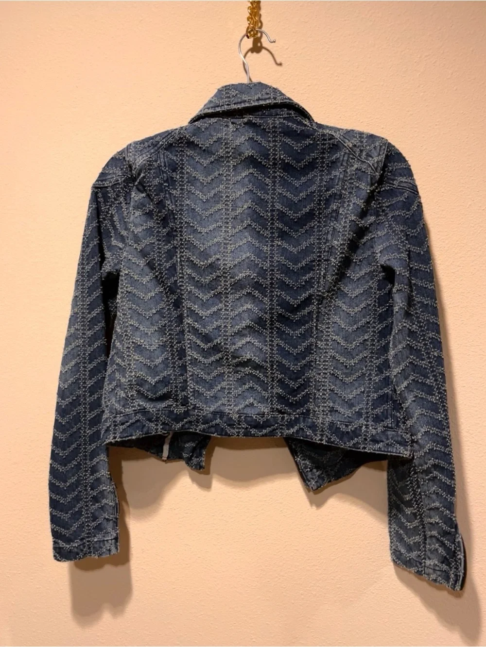 Free People Blue Chevron Denim Moto Jacket - Picture 11 of 11